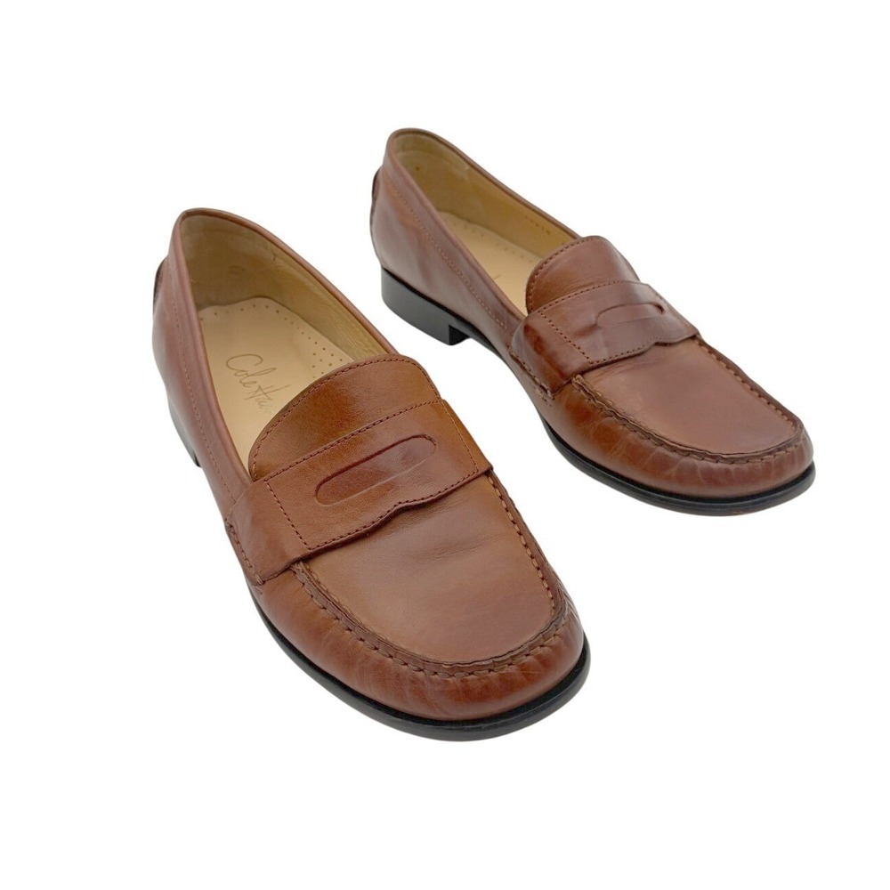Cole Haan Mens 9B Brown Leather Moc Toe Slip On Pinch Prep Classic Penny Loafers